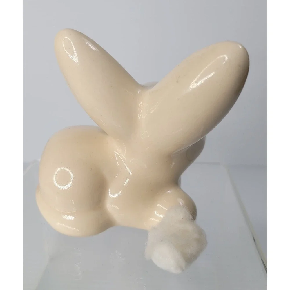 Vintage Ceramic Bunny Rabbit Cotton Ball Dispenser Holder Bathroom Vanity